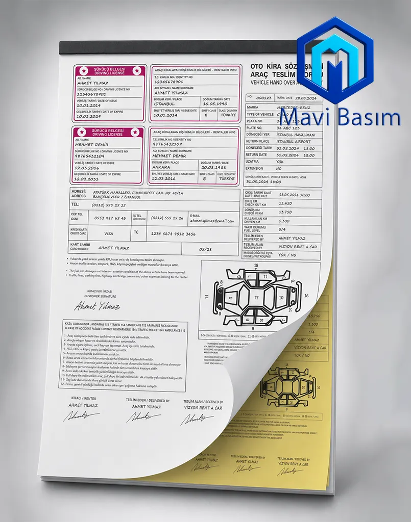 Otokopili ve Numaratörlü Araç Kiralama Sözleşmesi Formu