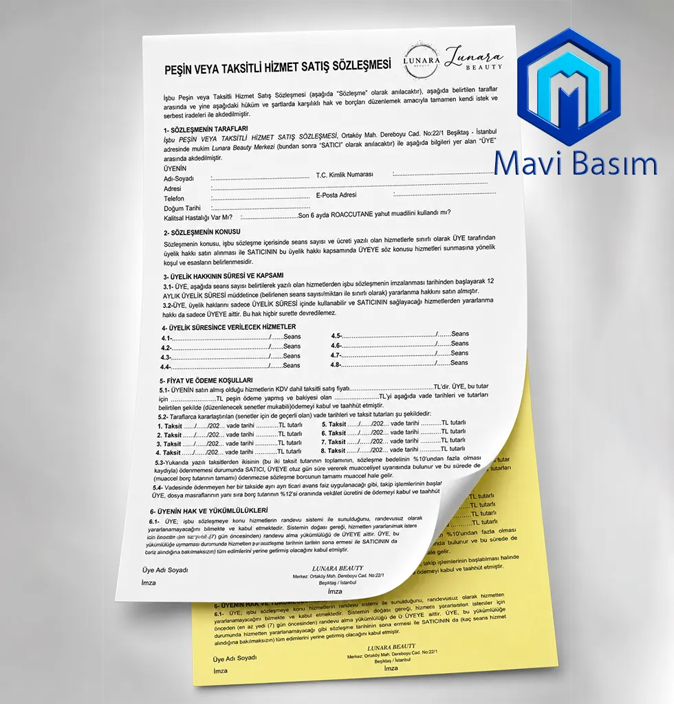Firma logolu karbonlu sözleşme formu baskısı
