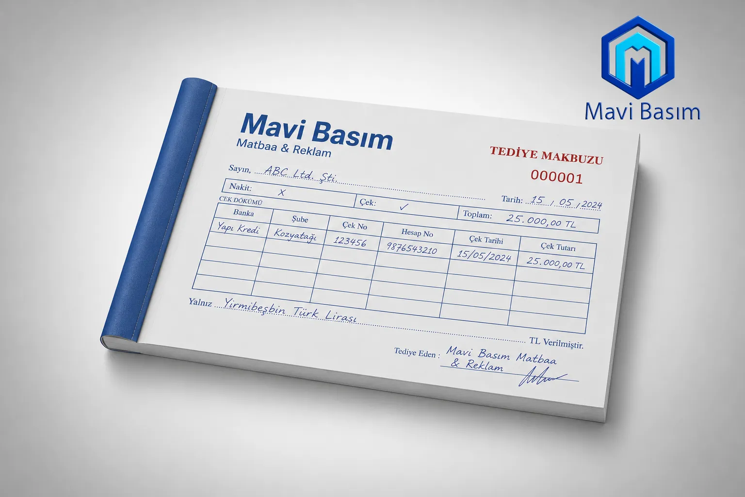 Doldurulmuş Örnek Makbuz Tediye makbuzu koçanı